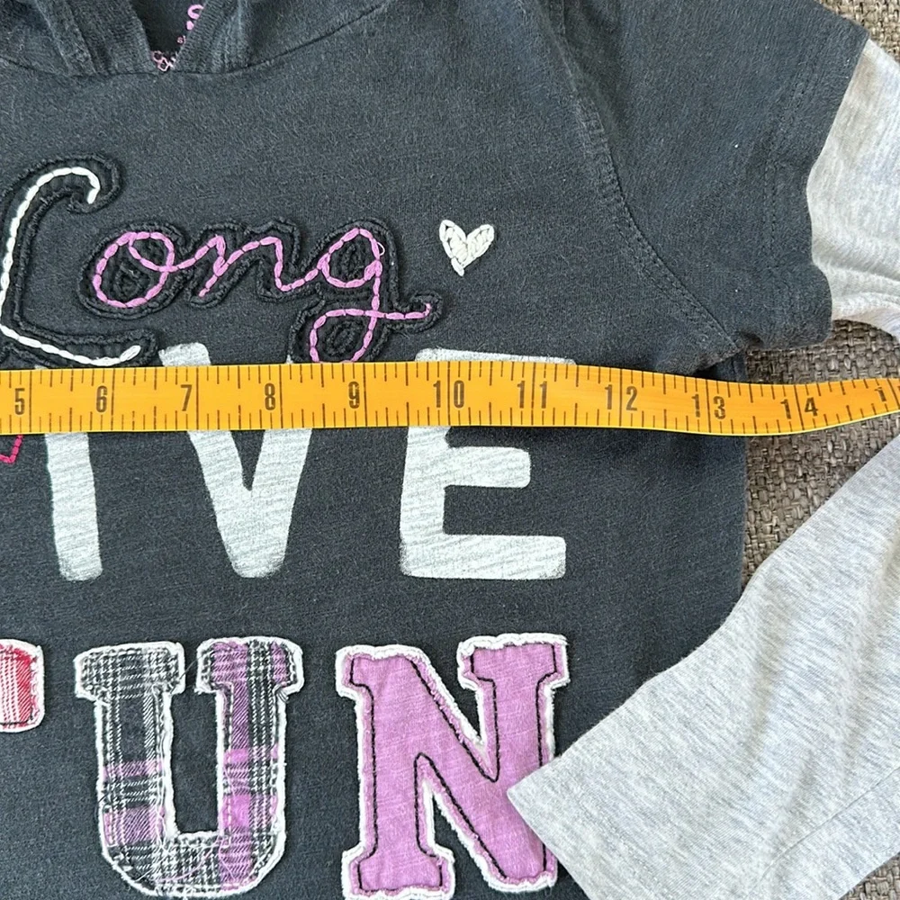 77kids American Eagle Girls Double Layer Graphic Hoodie Long Live Fun Black S